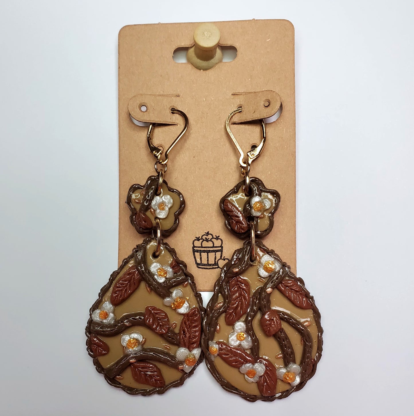 Brown Floral Teardrop Earrings