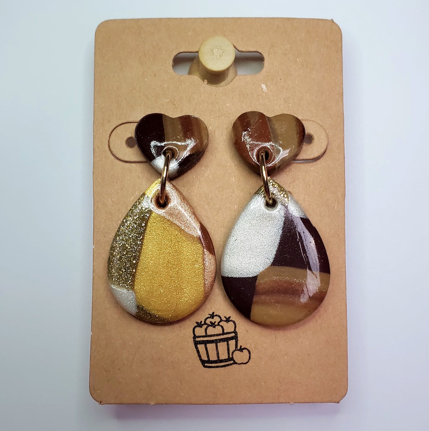 Metallic Checkered Wave Dangle Studs