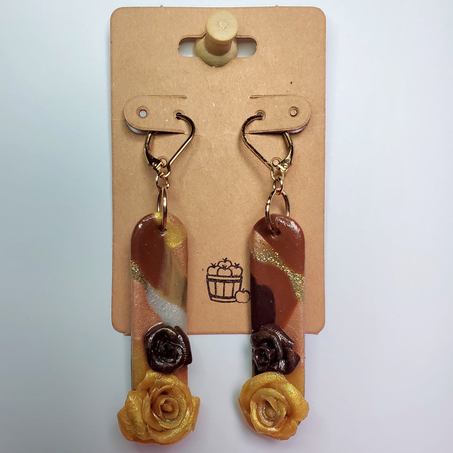 Chocolate Metallic Rose Drop Earrings