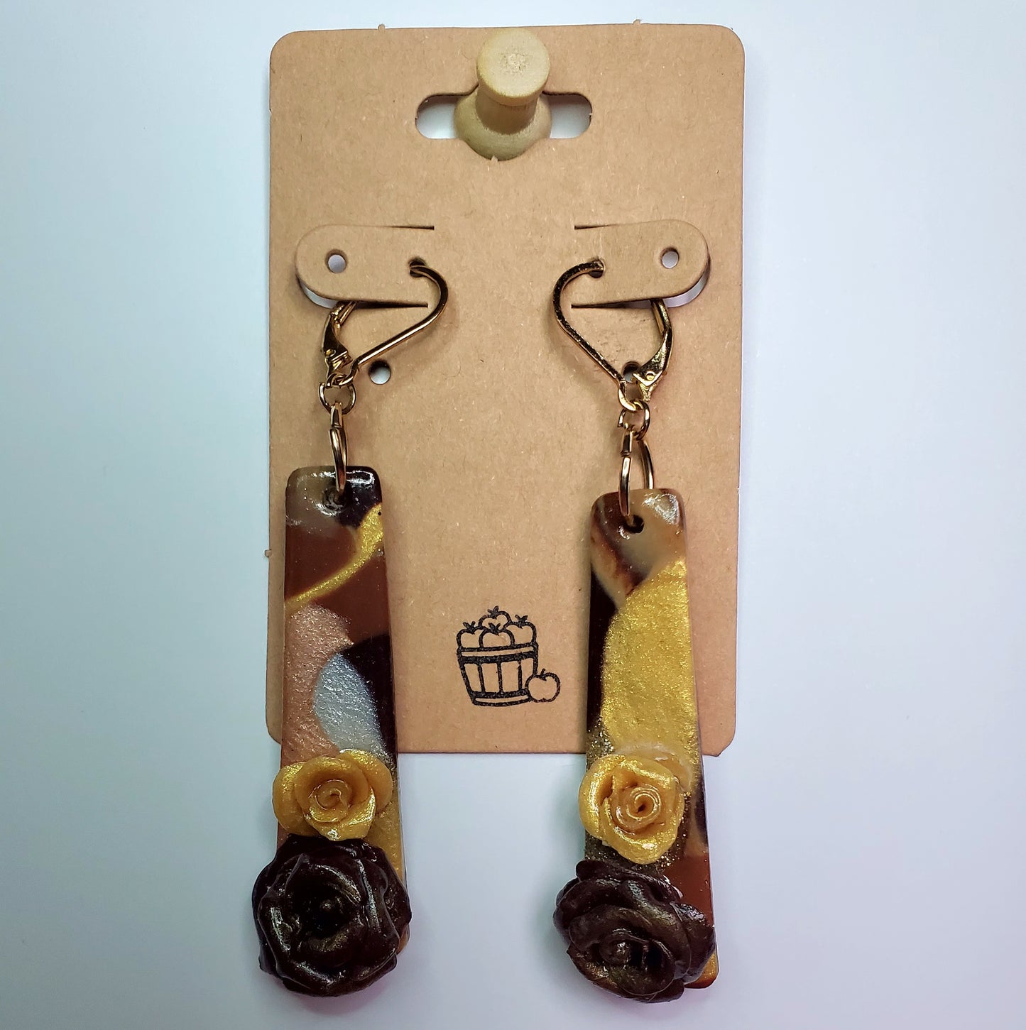Chocolate Metallic Rose Drop Earrings