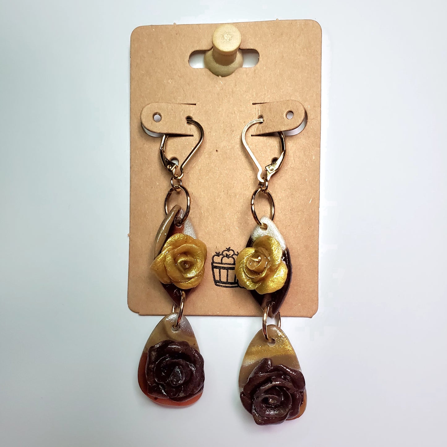 Chocolate Metallic Rose Drop Earrings