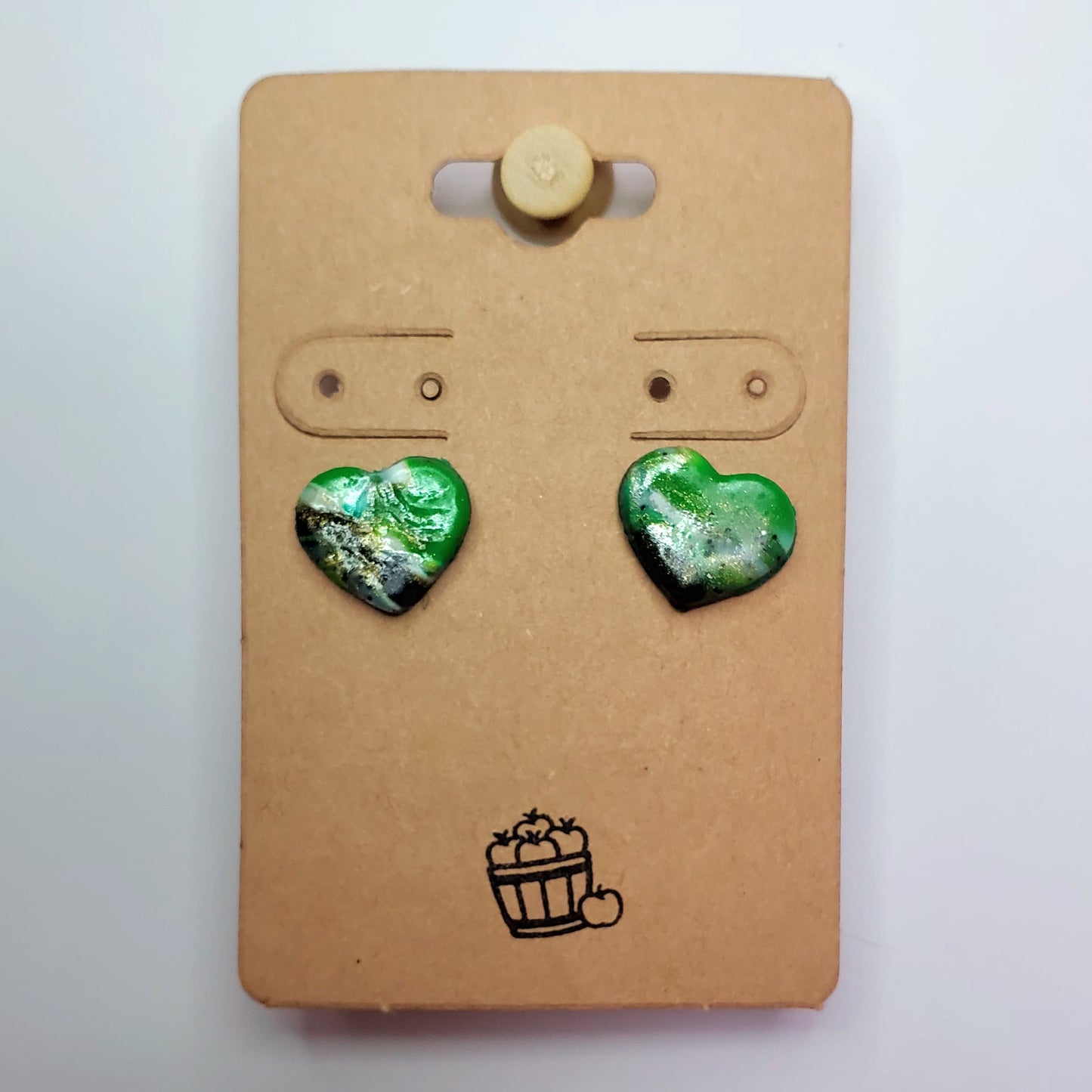 Green Marble Heart Shaped Studs