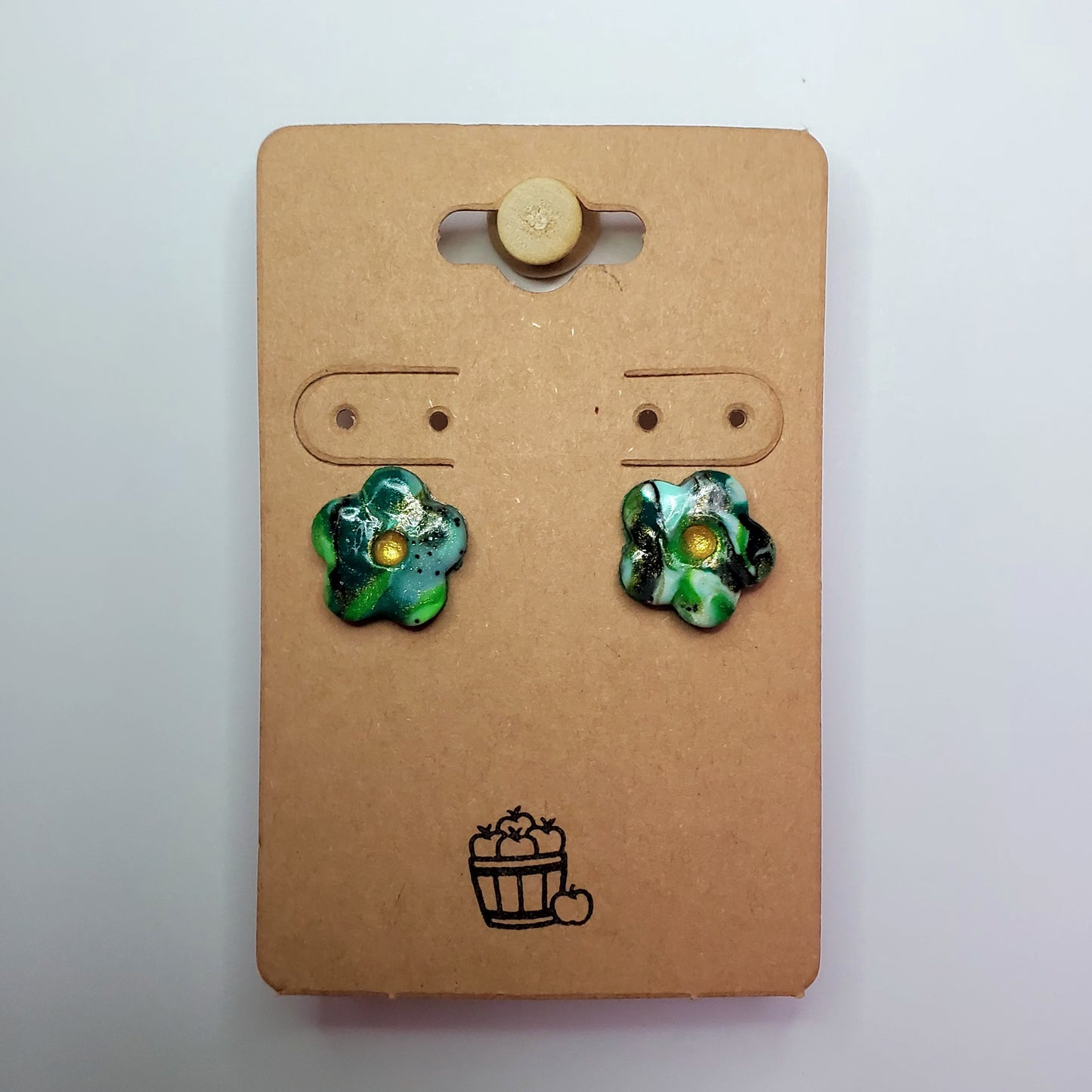 Green Marble Flower Shaped Studs