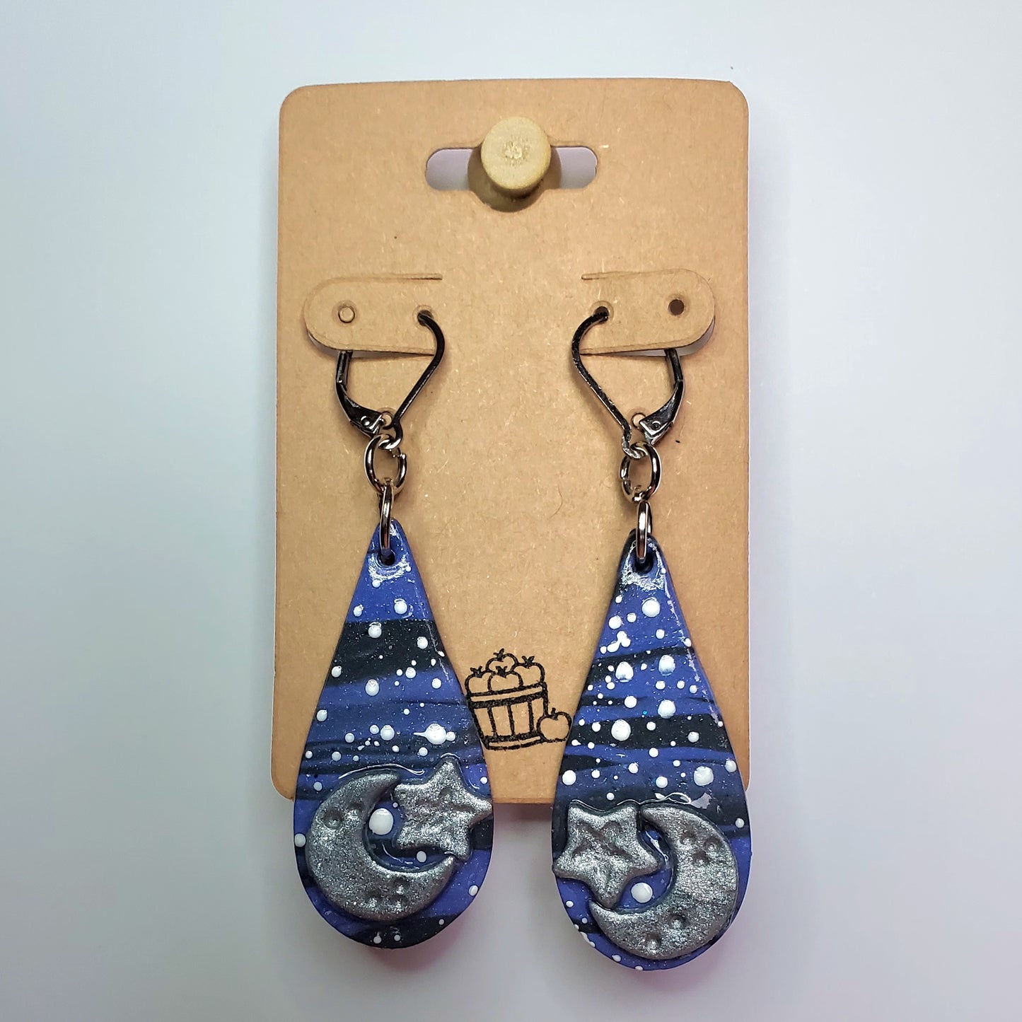 Silver Moon & Star Galaxy Drop Earrings