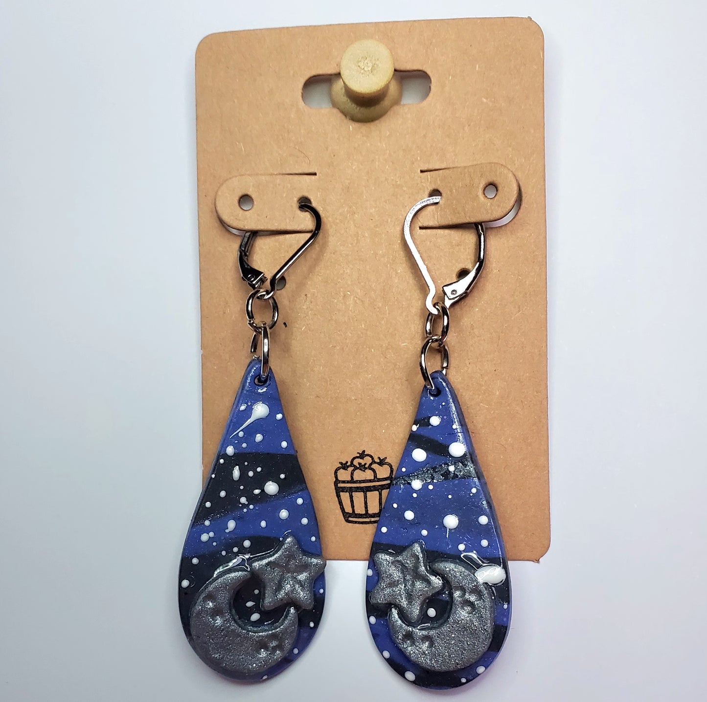 Silver Moon & Star Galaxy Drop Earrings