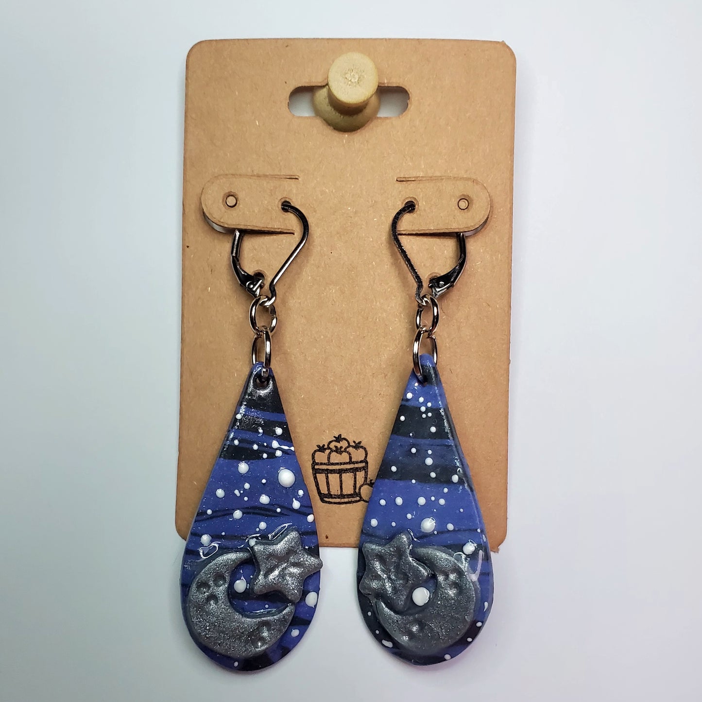 Silver Moon & Star Galaxy Drop Earrings
