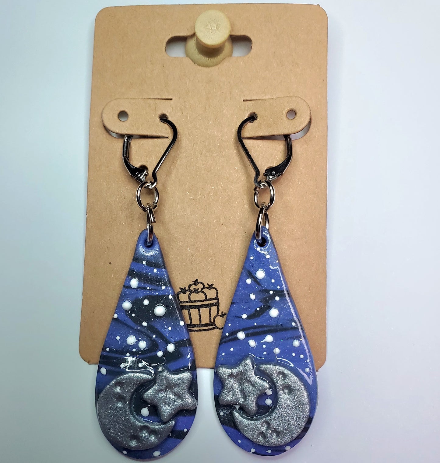 Silver Moon & Star Galaxy Drop Earrings