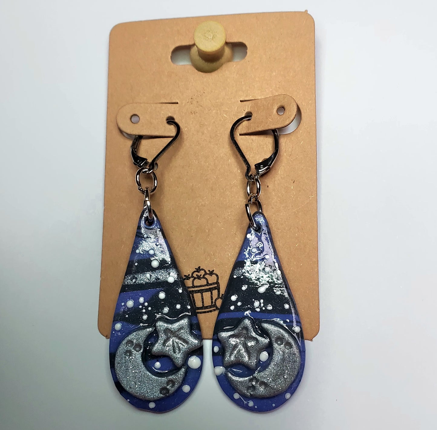 Silver Moon & Star Galaxy Drop Earrings