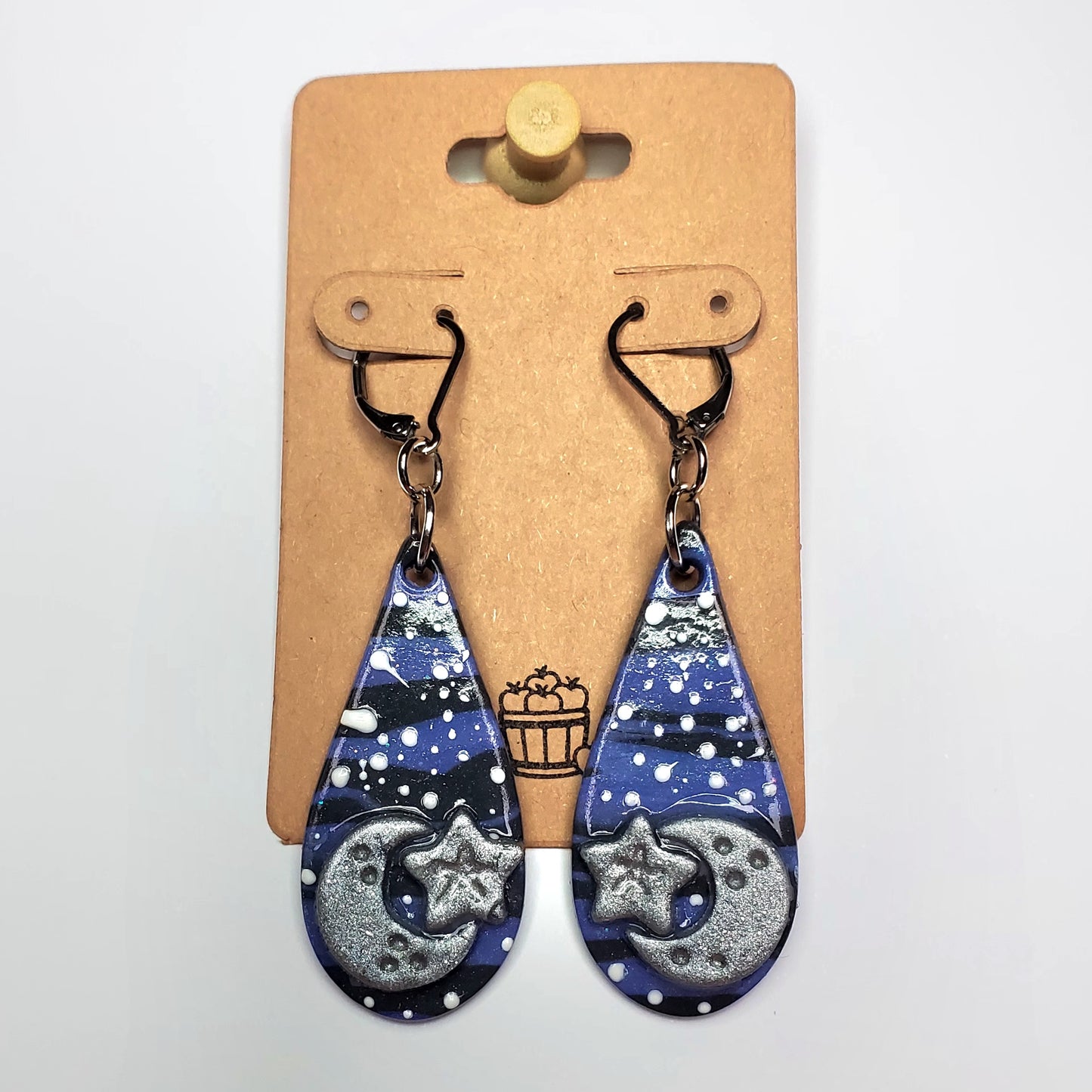 Silver Moon & Star Galaxy Drop Earrings